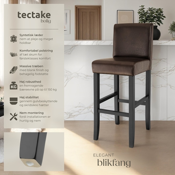 tectake Barstol med ryglæn -  brun Brown