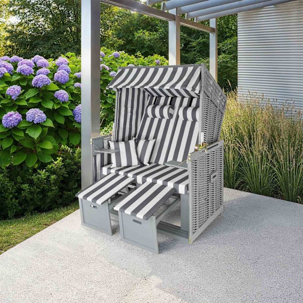 tectake Strandkurv med polstring med overtræk -  grå/hvid White
