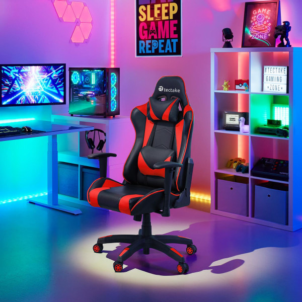 tectake Premium gamer stol Twink -  sort/rød Red