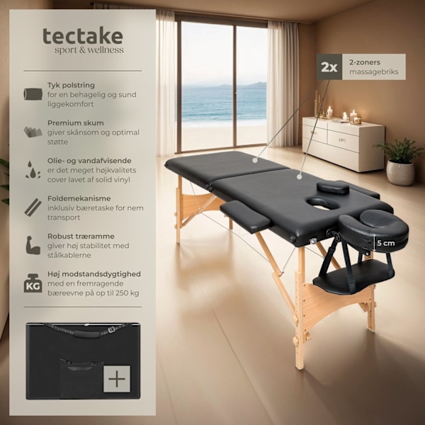 tectake Massagebriks med 2 zoner, 5cm polstring  + taske -  sort Black