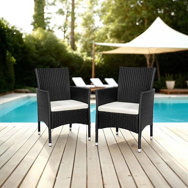 tectake 2 polyrattan havestole + hynder med 2 sæt betræk -  sort/beige Beige