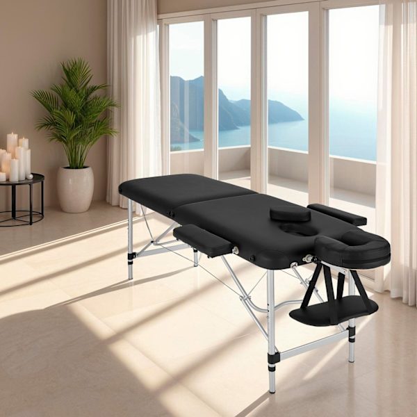 tectake Massagebriks med 2 zoner, polstring, massageruller og aluminiumsstel -  sort Black