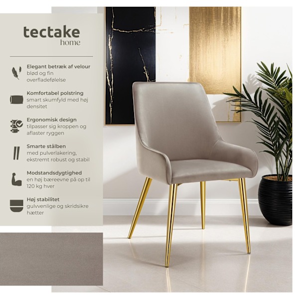tectake Spisebordsstol Avane, velour, bæreevne 120 kg -  taupe taupe