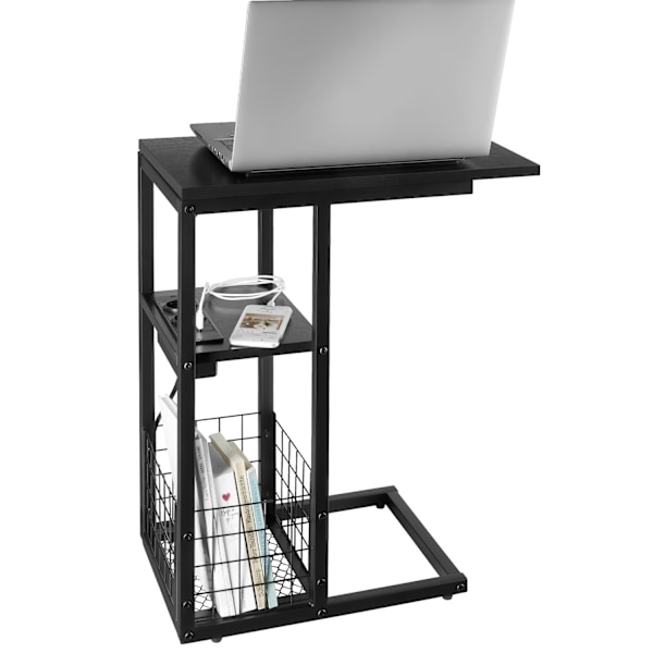 tectake Computerbord Rhea, C-form, med ladestation -  sort Black