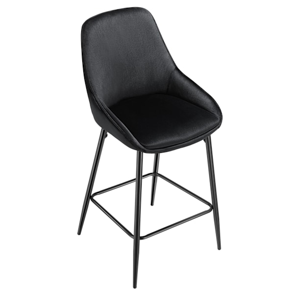 Barstol Siera med rygstøtte - Velour sort/sort,Sæt med 6 stk. Velour sort/sort