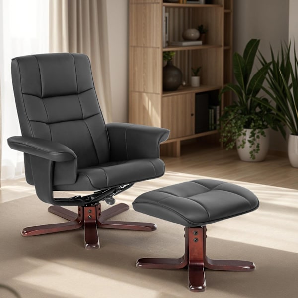 tectake Lænestol med skammel Model 1 -  sort/brun Brown