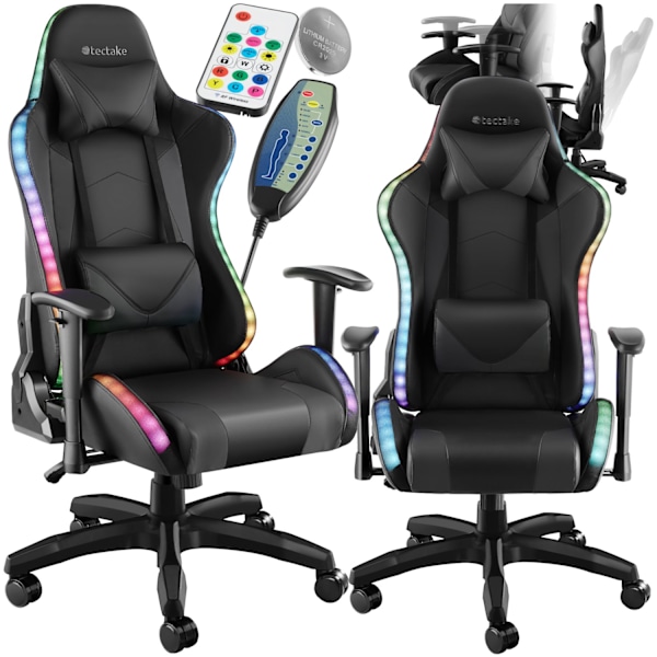tectake Gamerstol Tartaros, LED, massagefunktion -  sort/sort Black