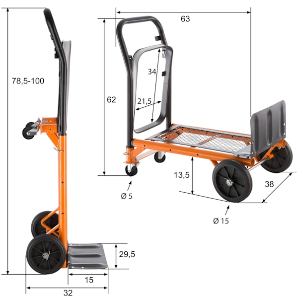 tectake Kombineret sækkevogn med lad Orange