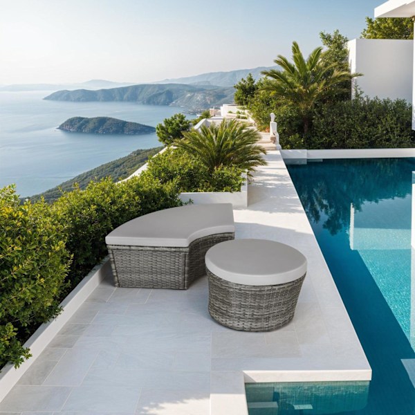 Rund daybed i polyrattan Santorini - grå Grey