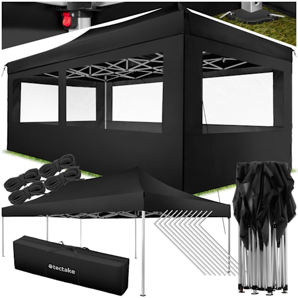 tectake Easy up pavillon Viola 3x6 m med 4 sidestykker -  sort Black