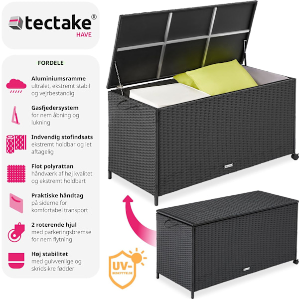 tectake Hyndeboks med aluminiumsramme og hjul 297L, 117x54x64cm -  sort Black