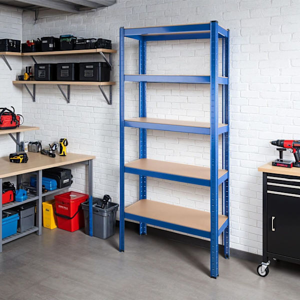 tectake Stålreol med 5 hylder - 350 kg 350 kg Blue