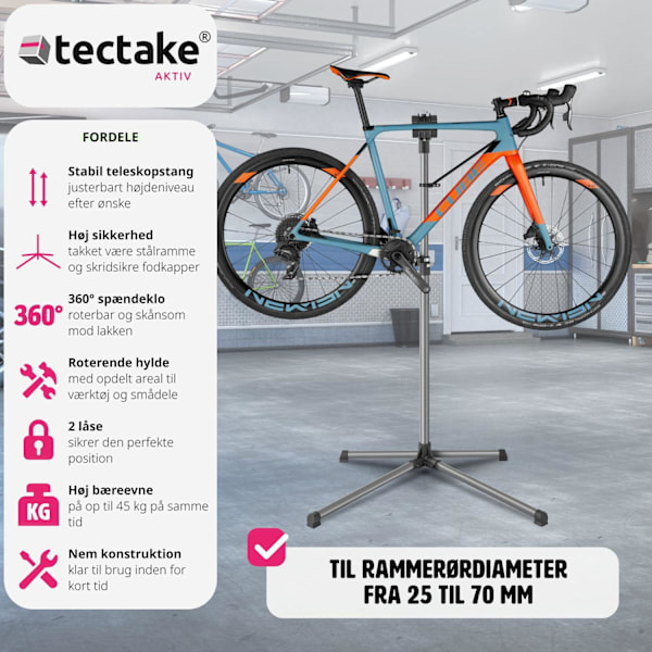 tectake Cykel reparationsstativ inkl. værktøjsbakke Black