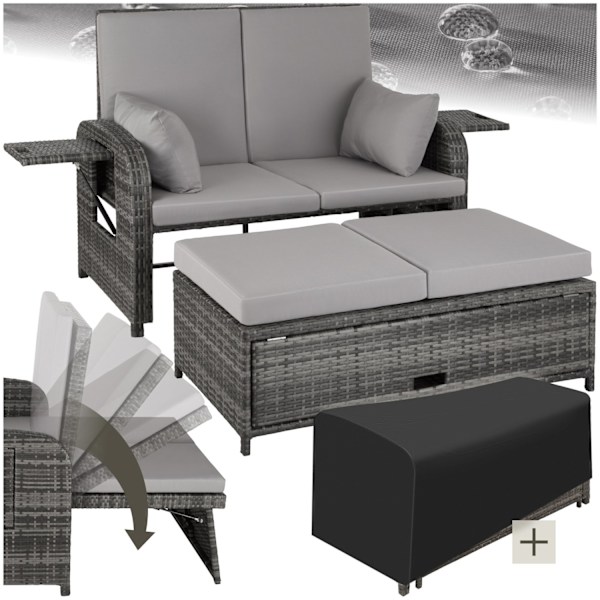 tectake Polyrattan havesofa Kreta med overtræk -  grå Grey