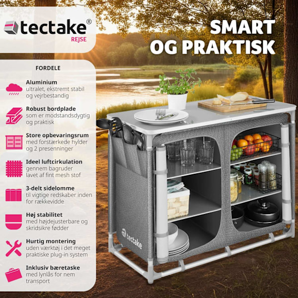 tectake Campingskab Deluxe med 6 rum -  grå Grey
