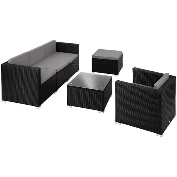 tectake Polyrattan loungesæt Lignano - sort sort Black