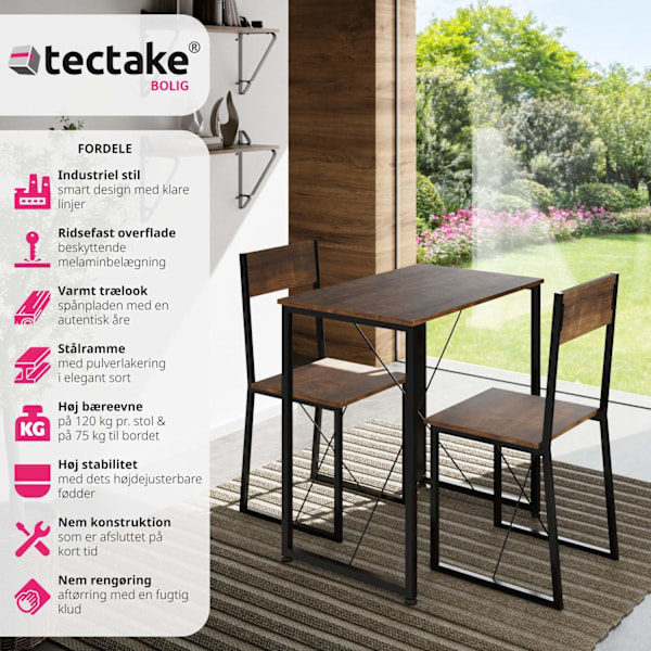 tectake Spisebordssæt Margate -  Industrielt mørkt træ, rustikt Dark brown