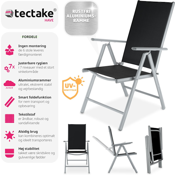 tectake Klapstol i aluminium 6 stk. -  sølv Silver
