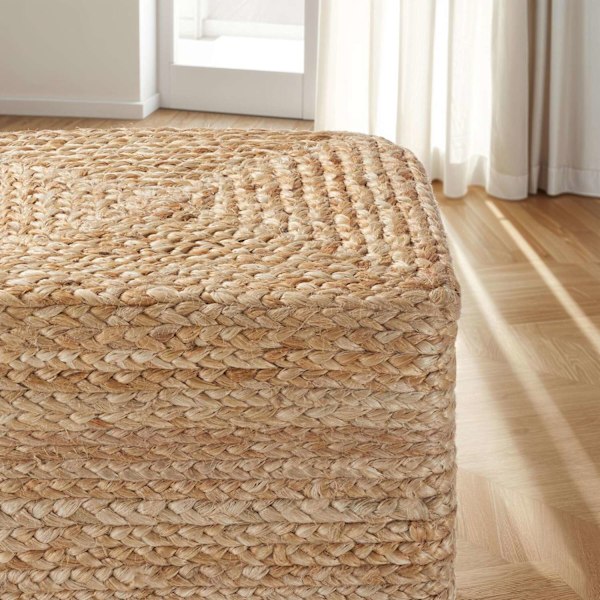 tectake Håndlavet puf Banno Cube i jute, firkantet, boho-stil Beige