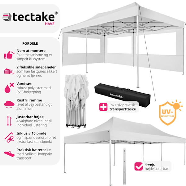 tectake Easy up pavillon Viola 3x6 m med 2 sidestykker -  hvid White