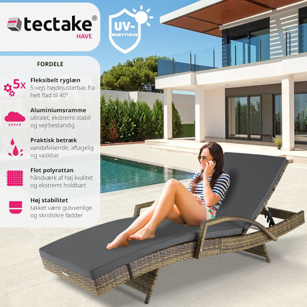 tectake Polyrattan liggestol Océane -  natur Nature