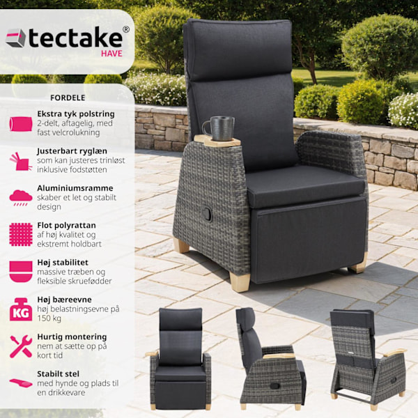 tectake Havestol Pescara med aluminiumsramme Grey