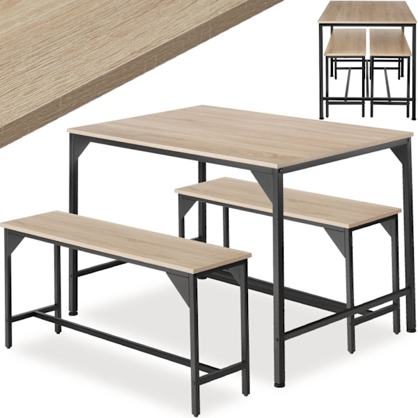 tectake Bord bænkesæt -  Industrielt lyst træ, egetræ Sonoma Light brown