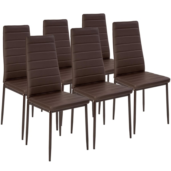 tectake Spisebordsstol i kunstlæder, sæt med 6 -  cappuccino Light brown