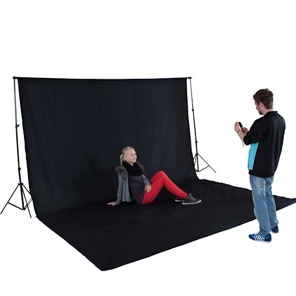 tectake Stativsystem til fotobaggrund 3x6m med taske -  sort Black