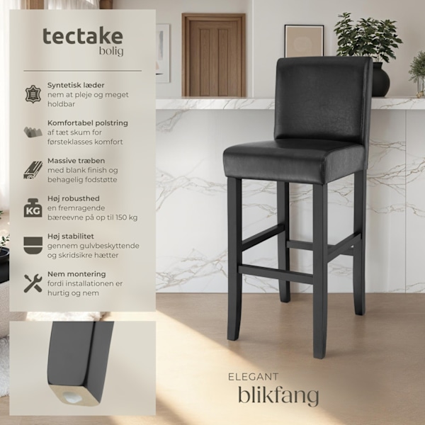 tectake Barstol med ryglæn -  sort Black