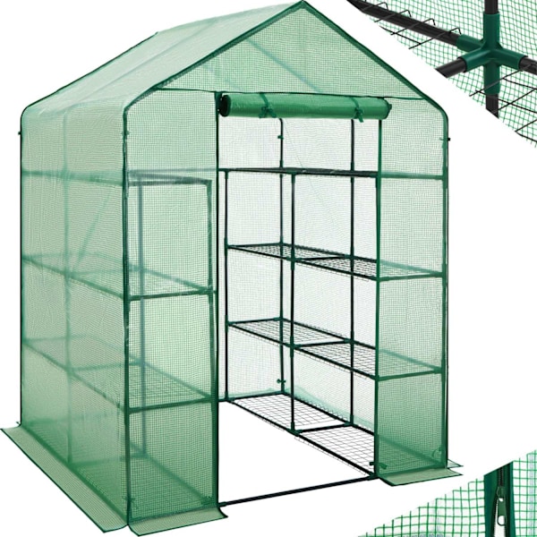 tectake Drivhus med presenning, firkantet 143x143x195cm Green