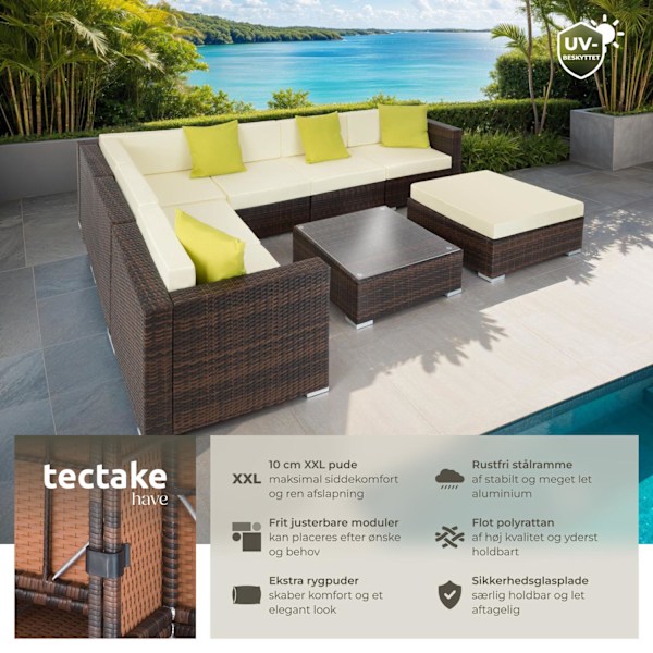 tectake Polyrattan loungesæt Marbella - brunmeleret brunmeleret Brown