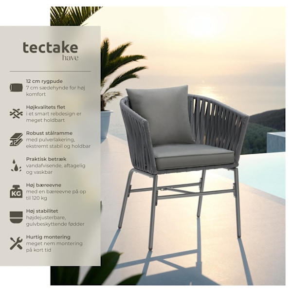 tectake Havestole Valeiras i rebdesign, 60x61x77cm - Sæt med 2 stk. Sæt med 2 stk. mørkegrå/mørkegrå