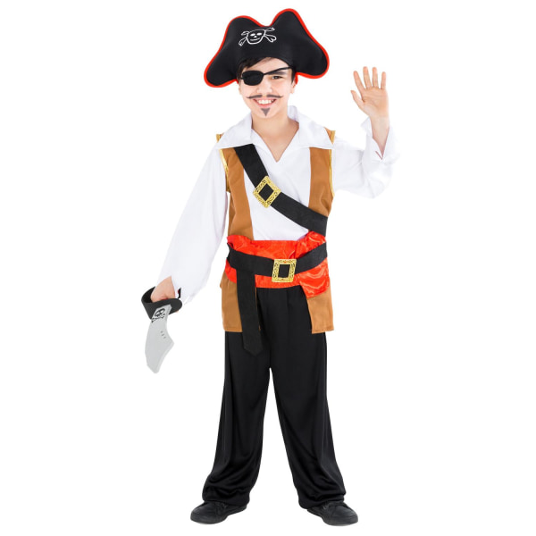 tectake Kaptajn enøjede pirat børnekostume Black 104 (3-4y)