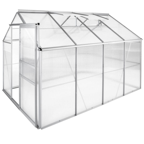 tectake Drivhus af aluminium med fundament, 185x250x195cm Transparent