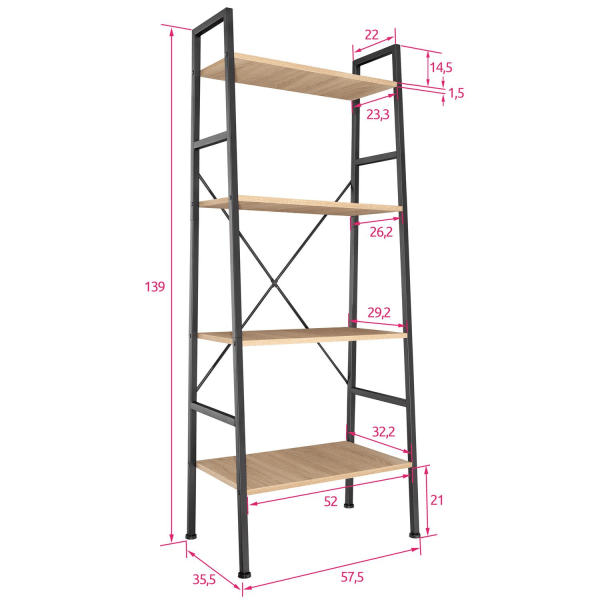 tectake Newcastle stigereol 57,5 x 35,5 x 139 cm -  Industrielt lyst træ, egetræ Sonoma Light brown