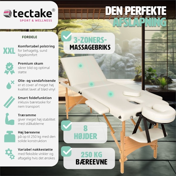 tectake Massagebriks med 3 zoner, polstring + taske -  beige Beige