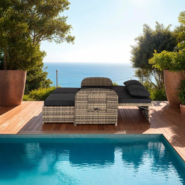 tectake Polyrattan havesofa Kreta med overtræk -  natur Nature