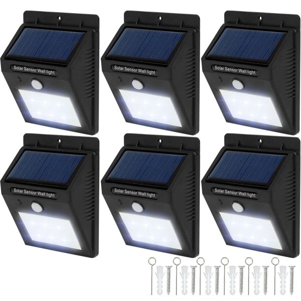 tectake 6x LED lampe med bevægelsessensor og solceller Black