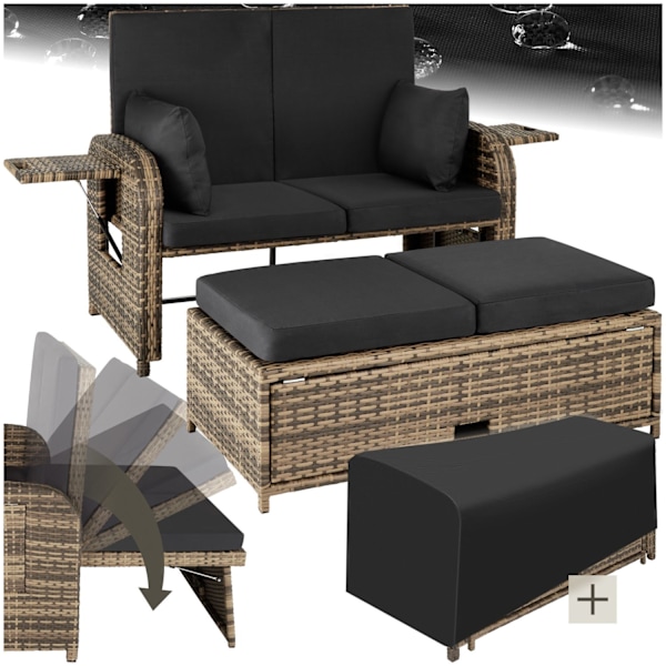 tectake Polyrattan havesofa Kreta med overtræk -  natur Nature
