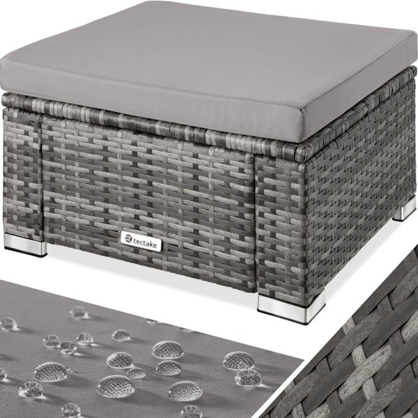 tectake Polyrattan puf med hynde -  grå Grey