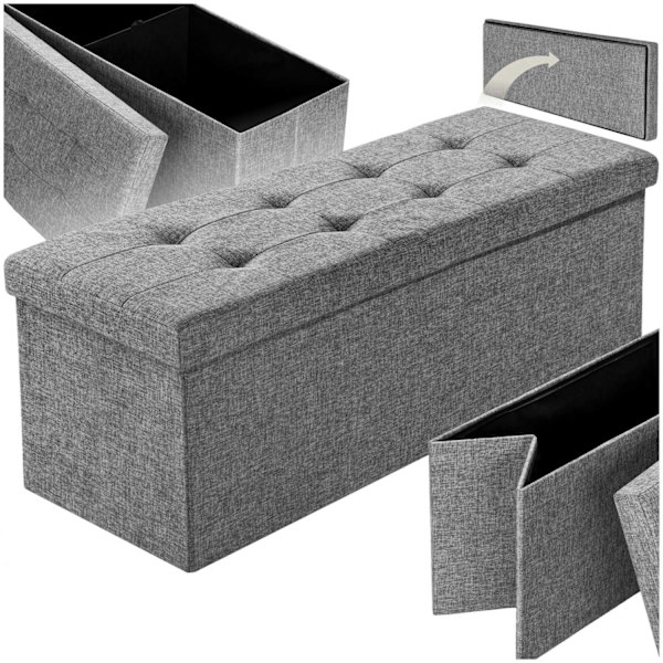 tectake Foldbar puf med opbevaring 110x38x38cm -  lysegrå Light grey