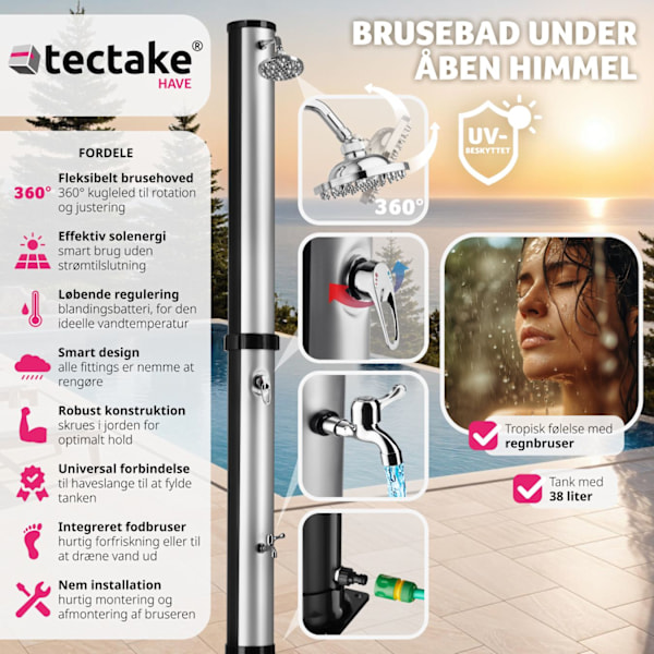 tectake Udendørs bruser Orinoco 38L -  sort/sølv Silver
