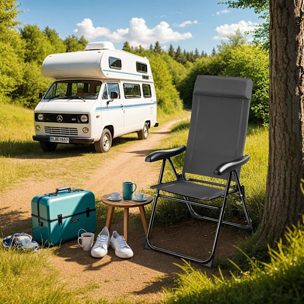tectake Foldbar campingstol Müritz med hovedpude - Sæt med 2 stk. Sæt med 2 stk. Graphite grey