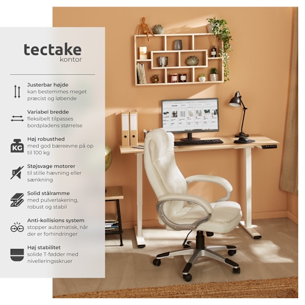 tectake Hæve sænke stel Melville 110-168x60x70-119cm -  hvid White