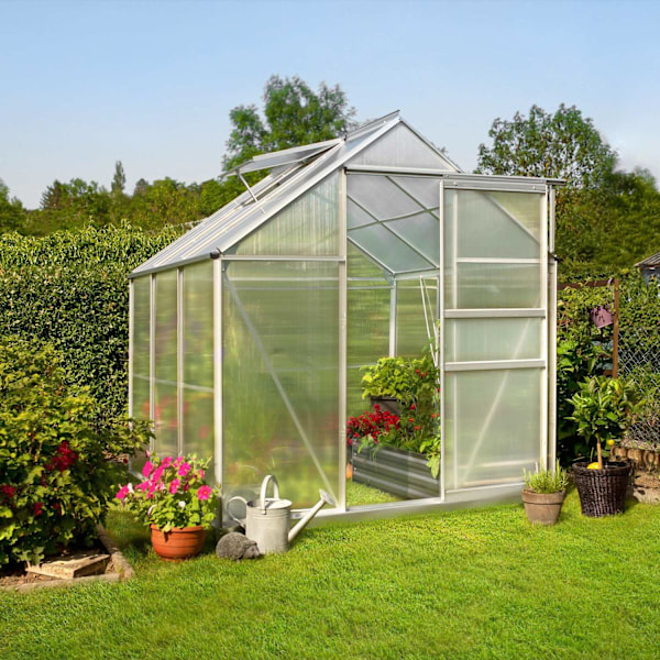 tectake Drivhus af aluminium med fundament, UV-bestandig Transparent