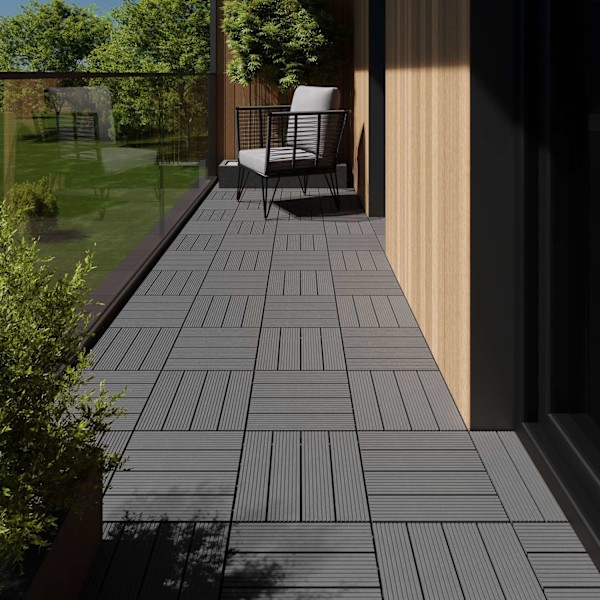 tectake Sæt terrassebrædder Tegulas -  grå Grey