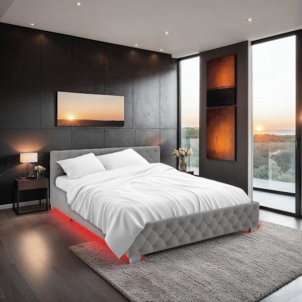 Sengeramme med LED-strips og opbevaring - mørkegrå,180 x 200 cm Dark grey