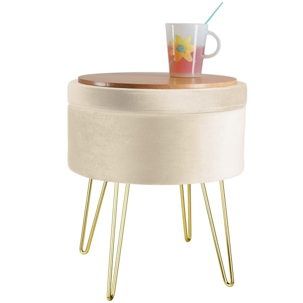tectake Skammel Ava med opbevaringsplads -  creme Cream