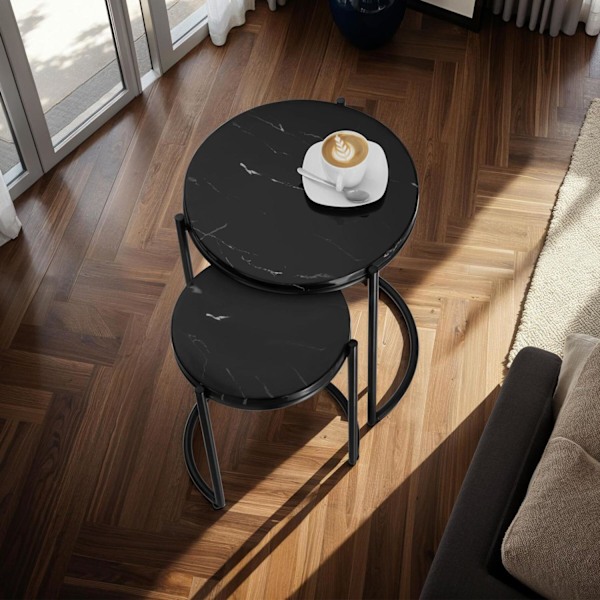Sidebord Ellsa, marmorplade, stålramme - sort/sort,Sæt med 2 stk. Black